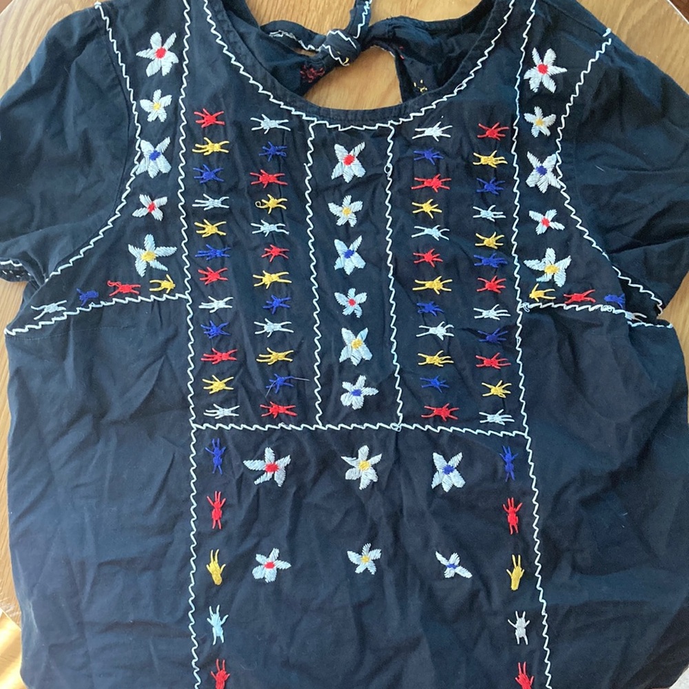 Madewell black cotton peasant blouse top embroidery floral colorful Small